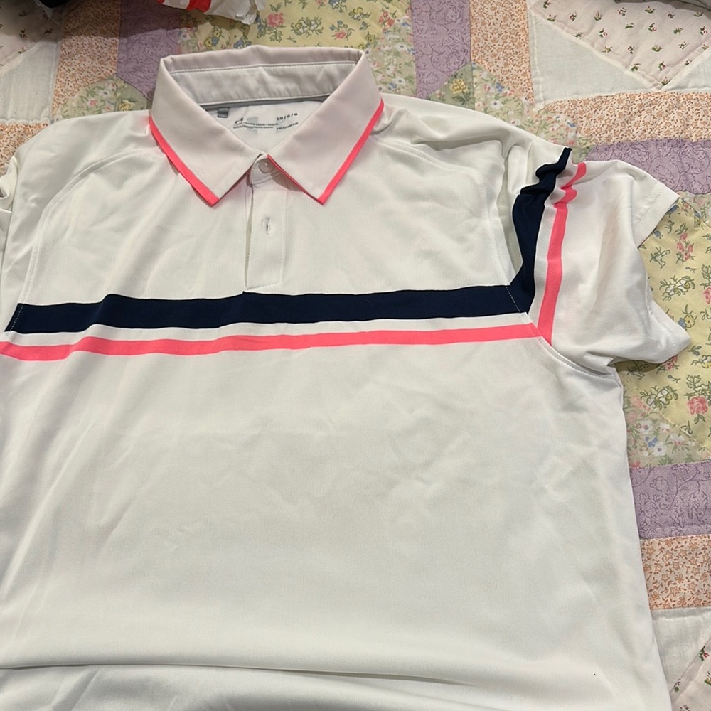 Under Armour Golf Men's White and Pink Polo Shirt